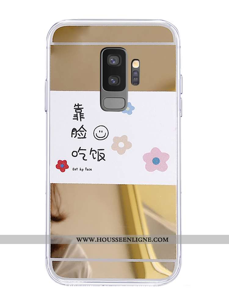 Housse Samsung Galaxy S9+ Créatif Fluide Doux Fleurs Miroir Bordure Silicone Étoile Doré