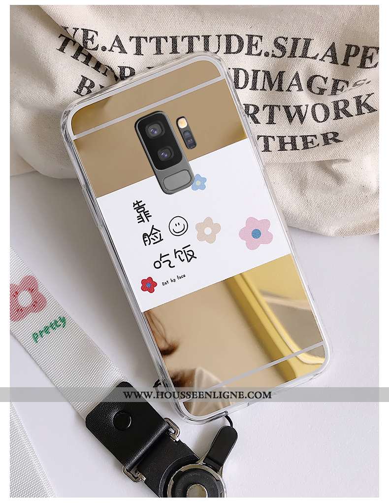 Housse Samsung Galaxy S9+ Créatif Fluide Doux Fleurs Miroir Bordure Silicone Étoile Doré