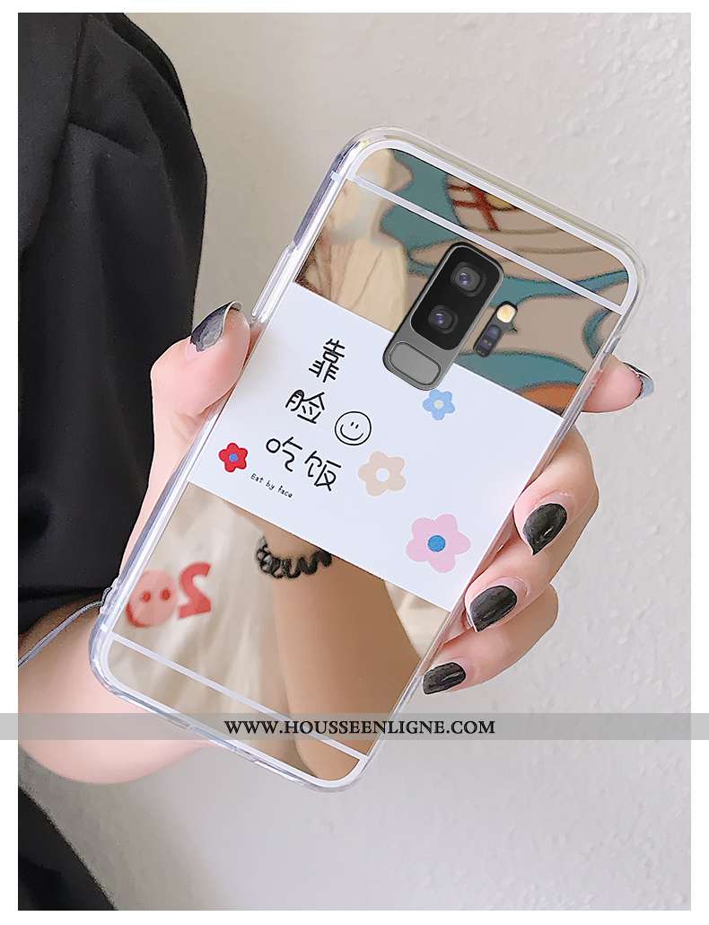 Housse Samsung Galaxy S9+ Créatif Fluide Doux Fleurs Miroir Bordure Silicone Étoile Doré