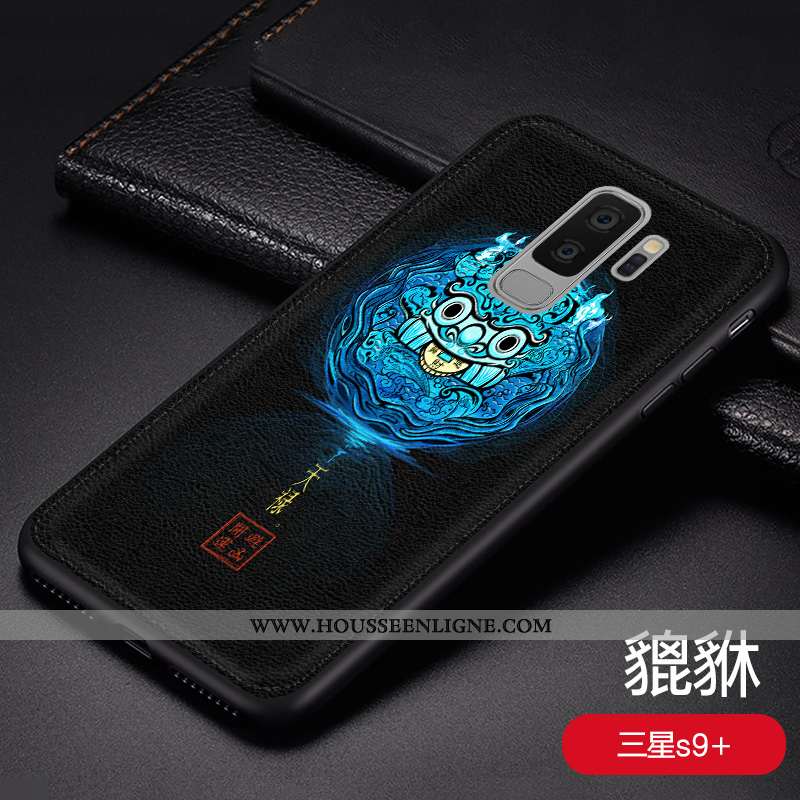 Housse Samsung Galaxy S9+ Personnalité Créatif Étui Légère Cuir Style Chinois Mode Bleu