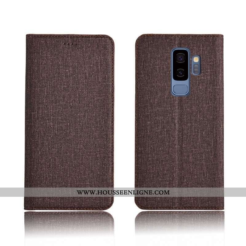 Housse Samsung Galaxy S9+ Protection Cuir Coque Bleu Lin Étui Incassable