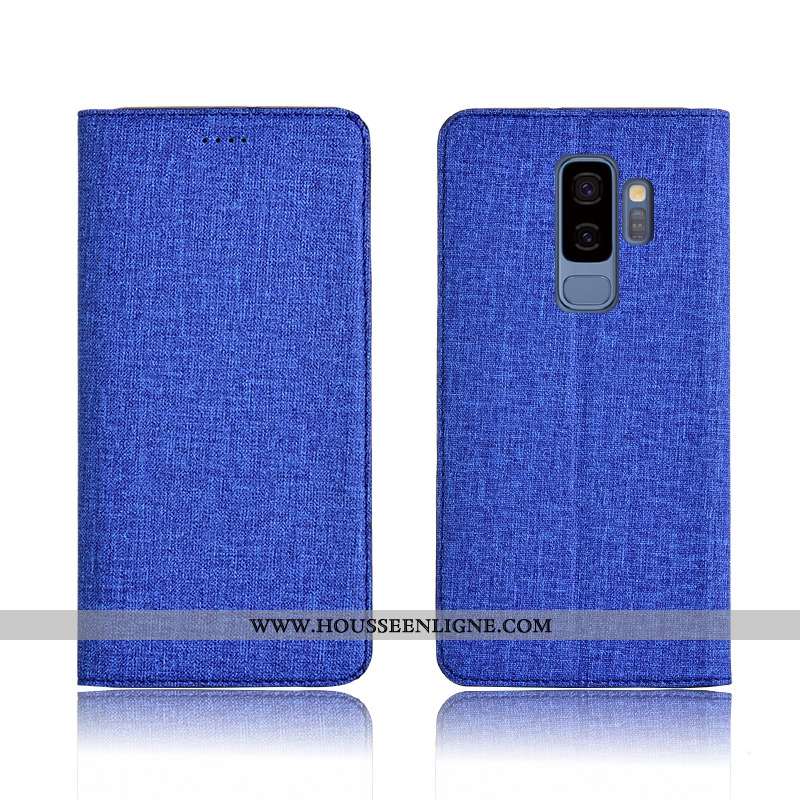 Housse Samsung Galaxy S9+ Protection Cuir Coque Bleu Lin Étui Incassable