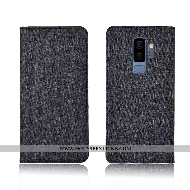 Housse Samsung Galaxy S9+ Protection Cuir Coque Bleu Lin Étui Incassable