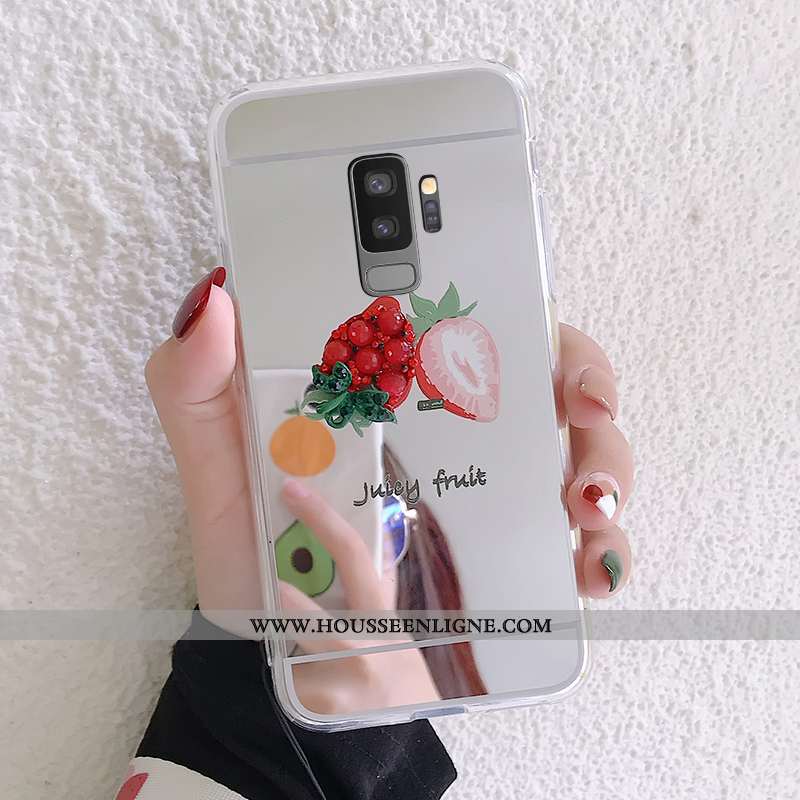 Housse Samsung Galaxy S9+ Protection Ornements Suspendus Argent Étui Nouveau Fraise Téléphone Portab