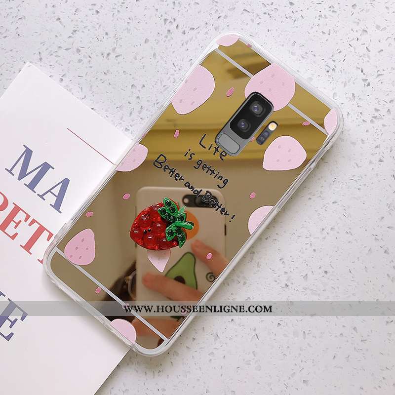 Housse Samsung Galaxy S9+ Protection Ornements Suspendus Argent Étui Nouveau Fraise Téléphone Portab
