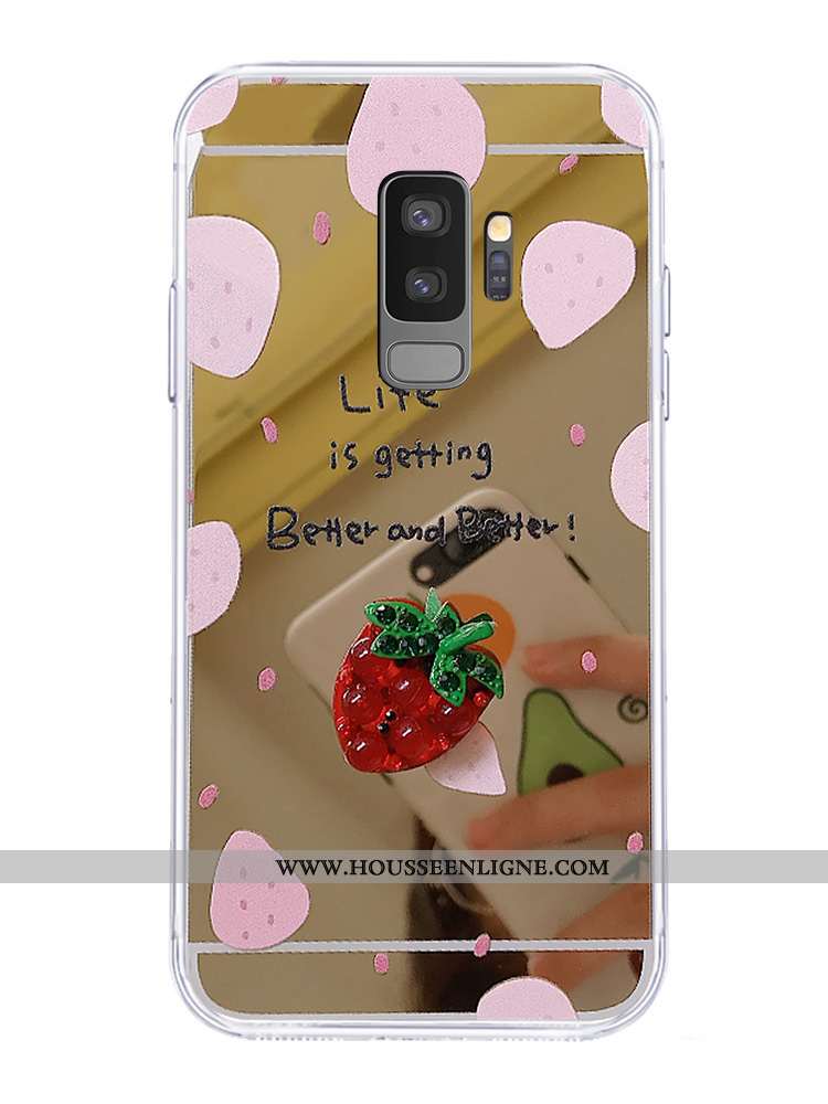 Housse Samsung Galaxy S9+ Protection Ornements Suspendus Argent Étui Nouveau Fraise Téléphone Portab