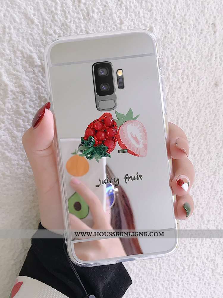Housse Samsung Galaxy S9+ Protection Ornements Suspendus Argent Étui Nouveau Fraise Téléphone Portab