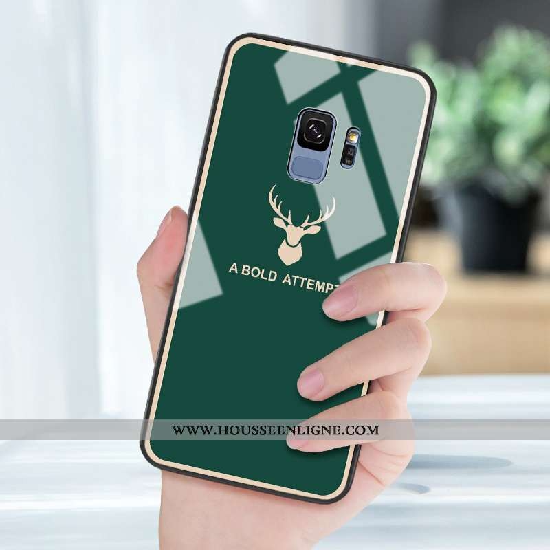 Housse Samsung Galaxy S9 Protection Verre Vert Personnalité Étoile Net Rouge Miroir Verte