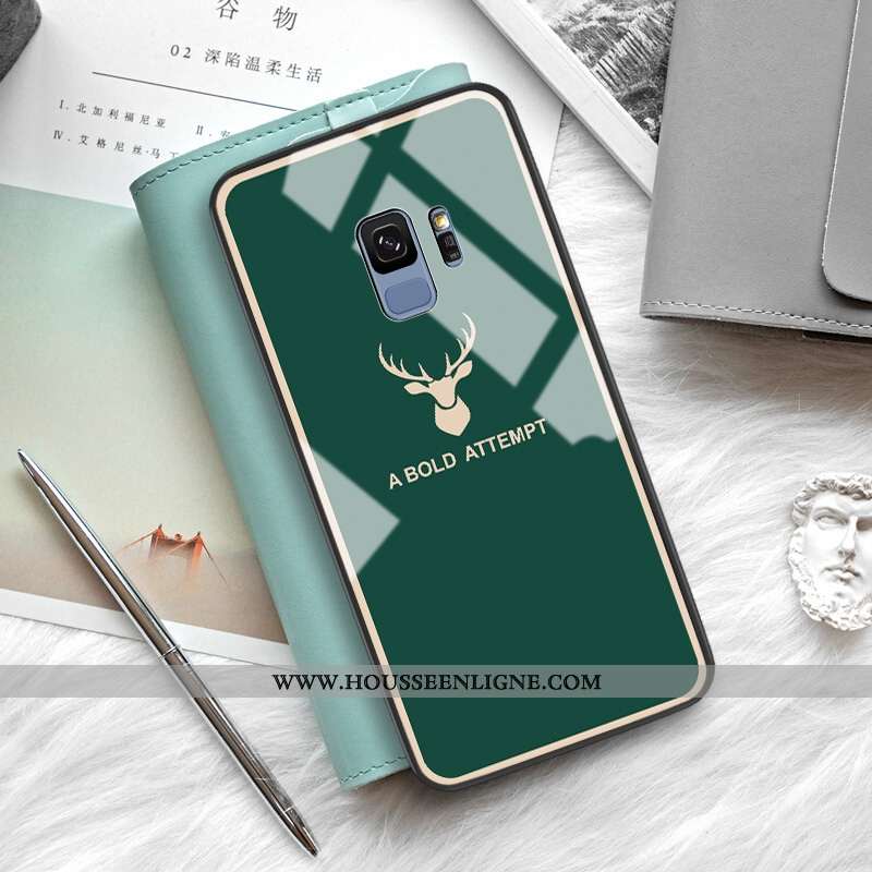 Housse Samsung Galaxy S9 Protection Verre Vert Personnalité Étoile Net Rouge Miroir Verte