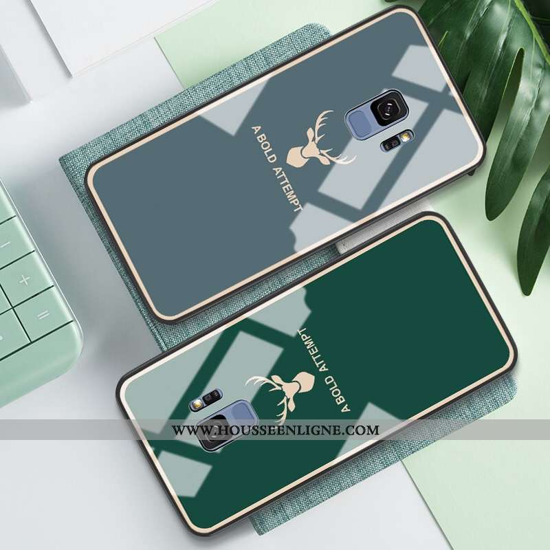 Housse Samsung Galaxy S9 Protection Verre Vert Personnalité Étoile Net Rouge Miroir Verte