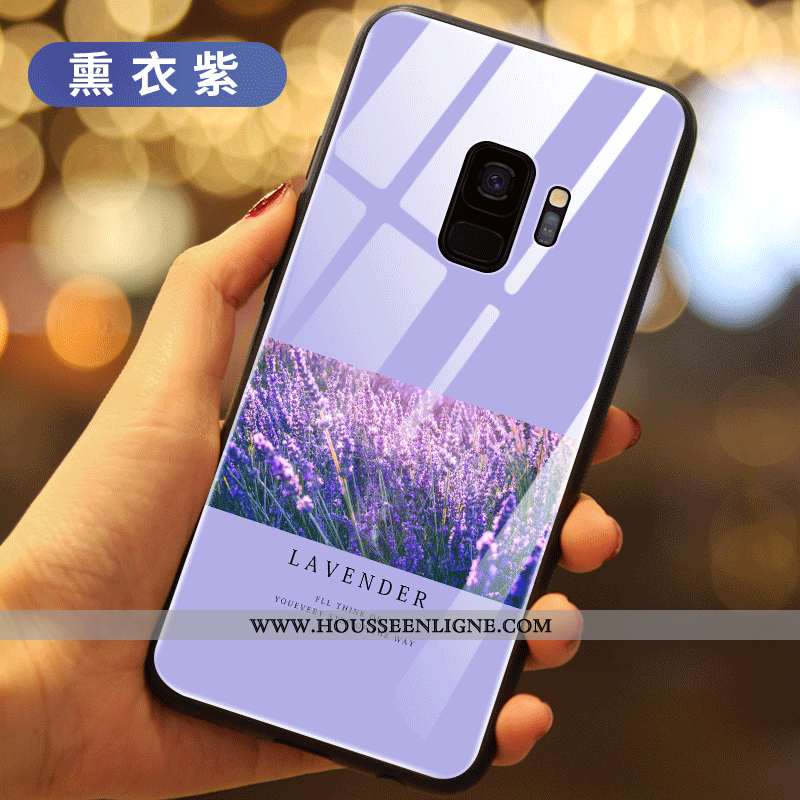 Housse Samsung Galaxy S9 Verre Créatif Net Rouge Incassable Fleurs Nouveau Étui Verte