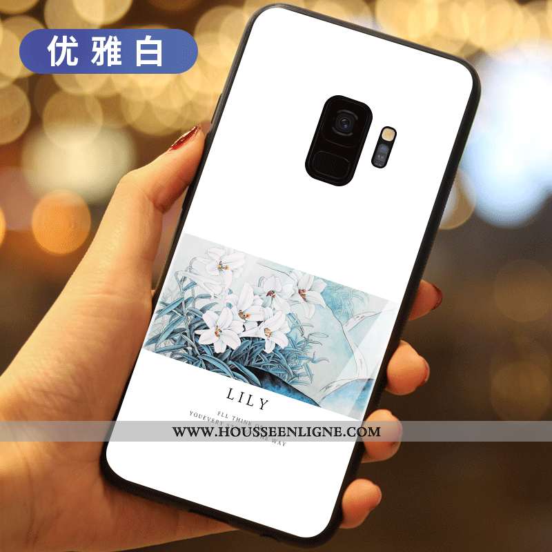 Housse Samsung Galaxy S9 Verre Créatif Net Rouge Incassable Fleurs Nouveau Étui Verte