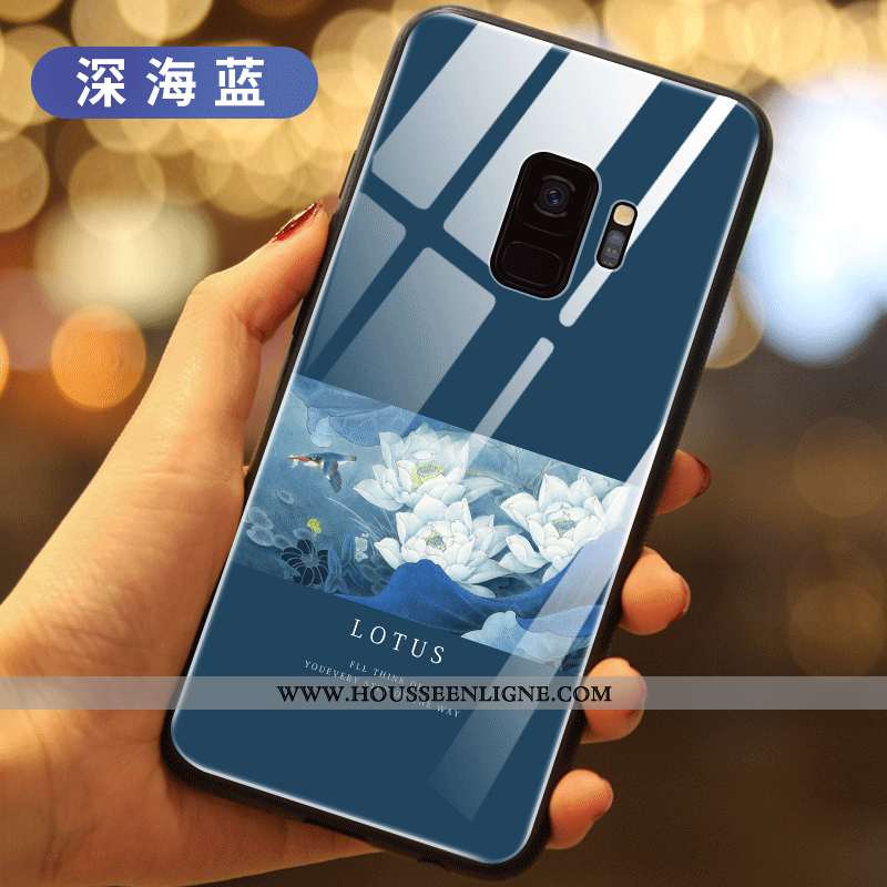 Housse Samsung Galaxy S9 Verre Créatif Net Rouge Incassable Fleurs Nouveau Étui Verte