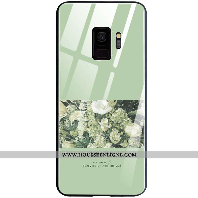 Housse Samsung Galaxy S9 Verre Créatif Net Rouge Incassable Fleurs Nouveau Étui Verte