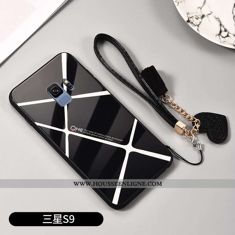 Housse Samsung Galaxy S9 Verre Personnalité Étoile Étui Noir Miroir Plaid