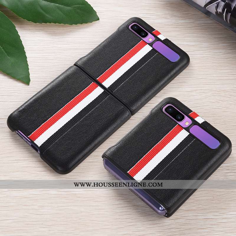 Housse Samsung Z Flip Protection Cuir Véritable Incassable Plier Étui Étoile Coque Noir