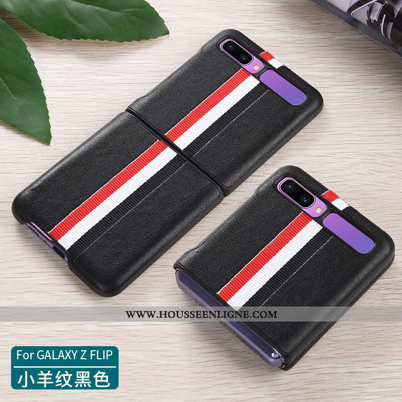 Housse Samsung Z Flip Protection Cuir Véritable Incassable Plier Étui Étoile Coque Noir