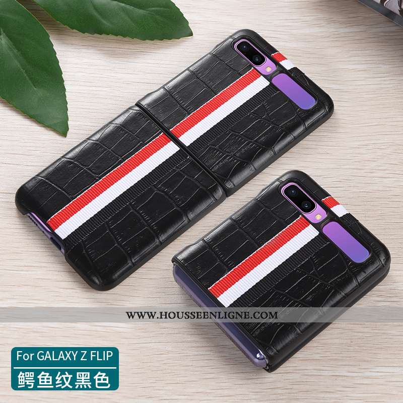 Housse Samsung Z Flip Protection Cuir Véritable Incassable Plier Étui Étoile Coque Noir