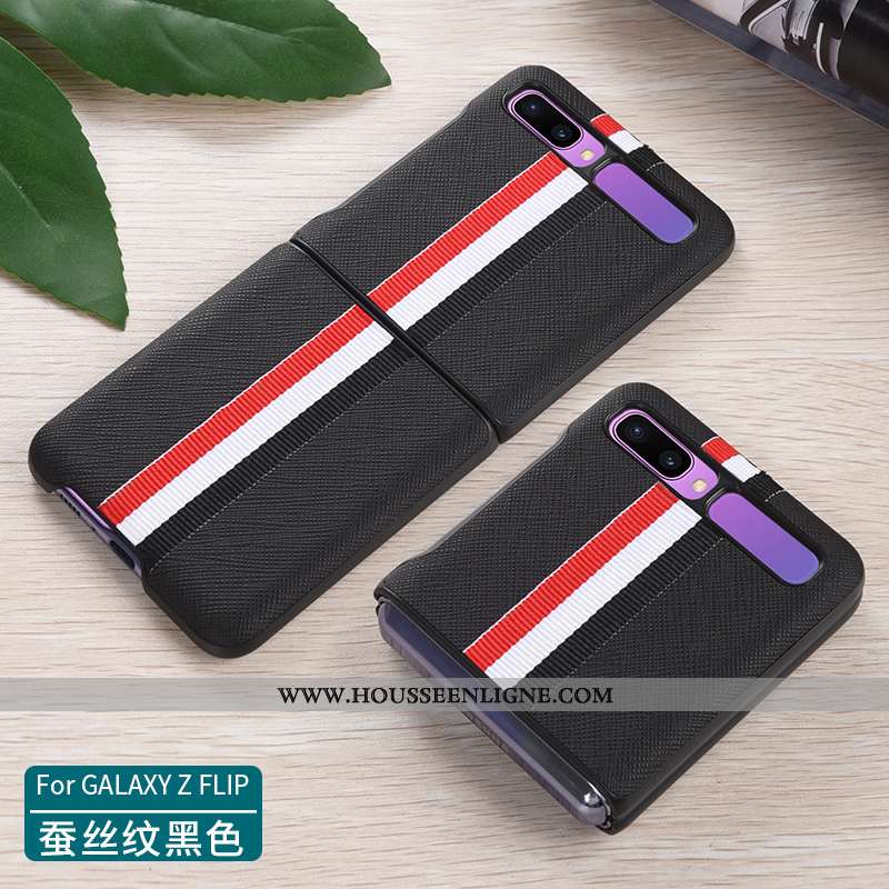 Housse Samsung Z Flip Protection Cuir Véritable Incassable Plier Étui Étoile Coque Noir