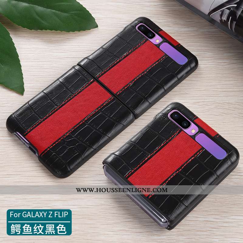 Housse Samsung Z Flip Protection Cuir Véritable Incassable Plier Étui Étoile Coque Noir