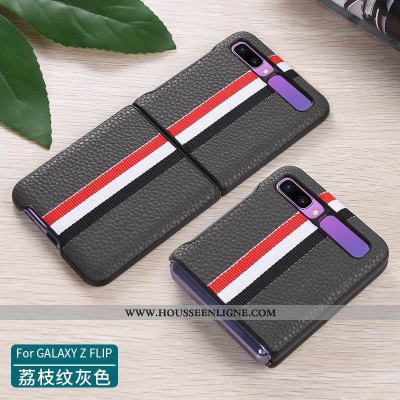 Housse Samsung Z Flip Protection Cuir Véritable Incassable Plier Étui Étoile Coque Noir