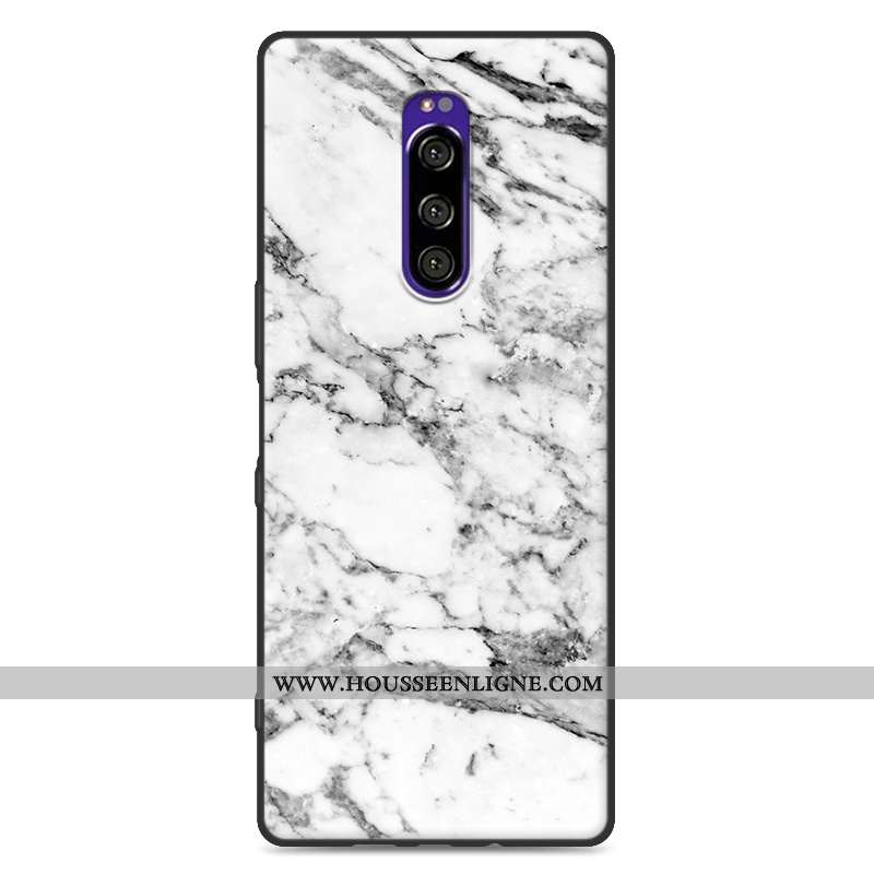 Housse Sony Xperia 1 Fluide Doux Silicone Grand Téléphone Portable Blanc Modèle Fleurie Protection B