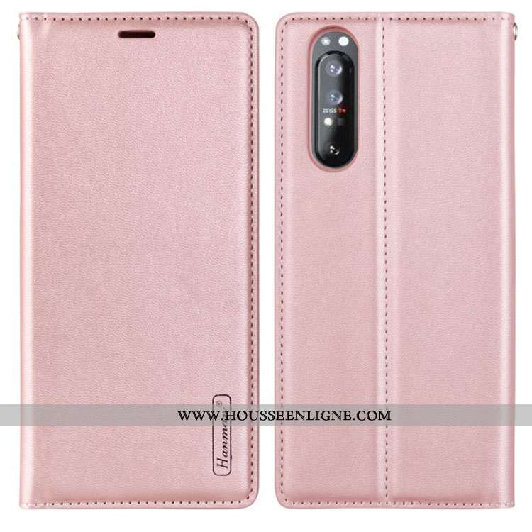 Housse Sony Xperia 1 Ii Cuir Véritable Cuir Étui Magnétisme Téléphone Portable Carte Rose