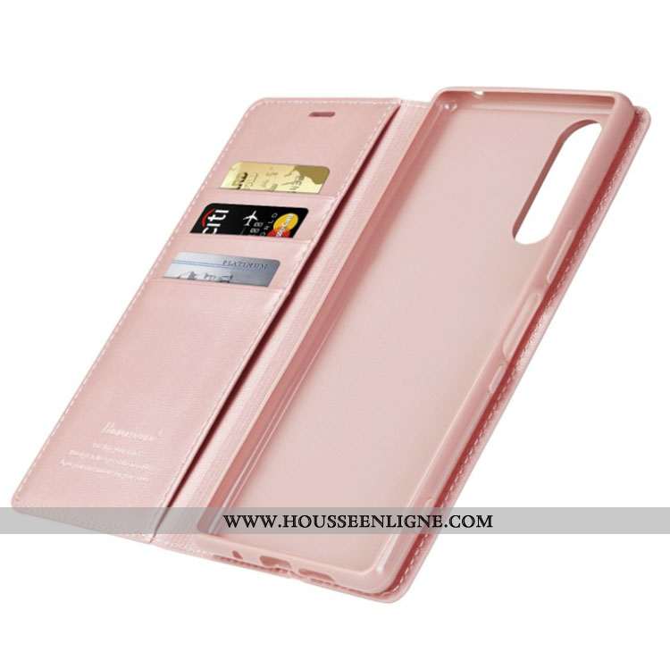 Housse Sony Xperia 1 Ii Cuir Véritable Cuir Étui Magnétisme Téléphone Portable Carte Rose