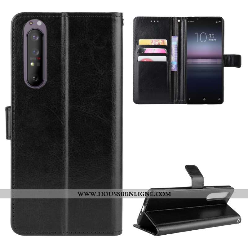 Housse Sony Xperia 1 Ii Modèle Fleurie Protection Cuir Incassable Coque Noir Carte