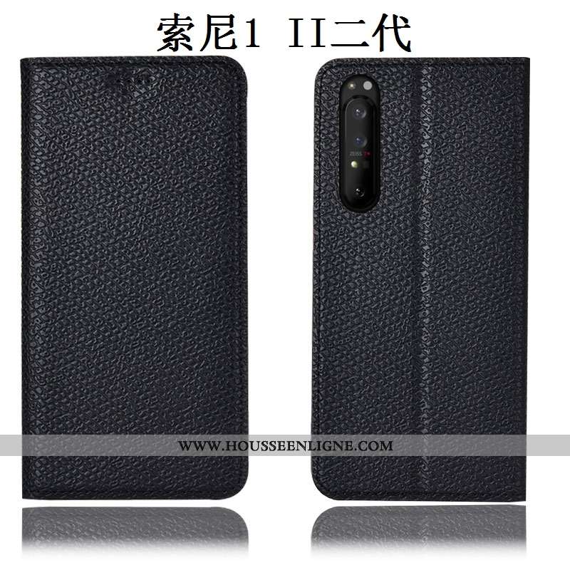 Housse Sony Xperia 1 Ii Protection Cuir Véritable Noir Incassable Mesh Coque