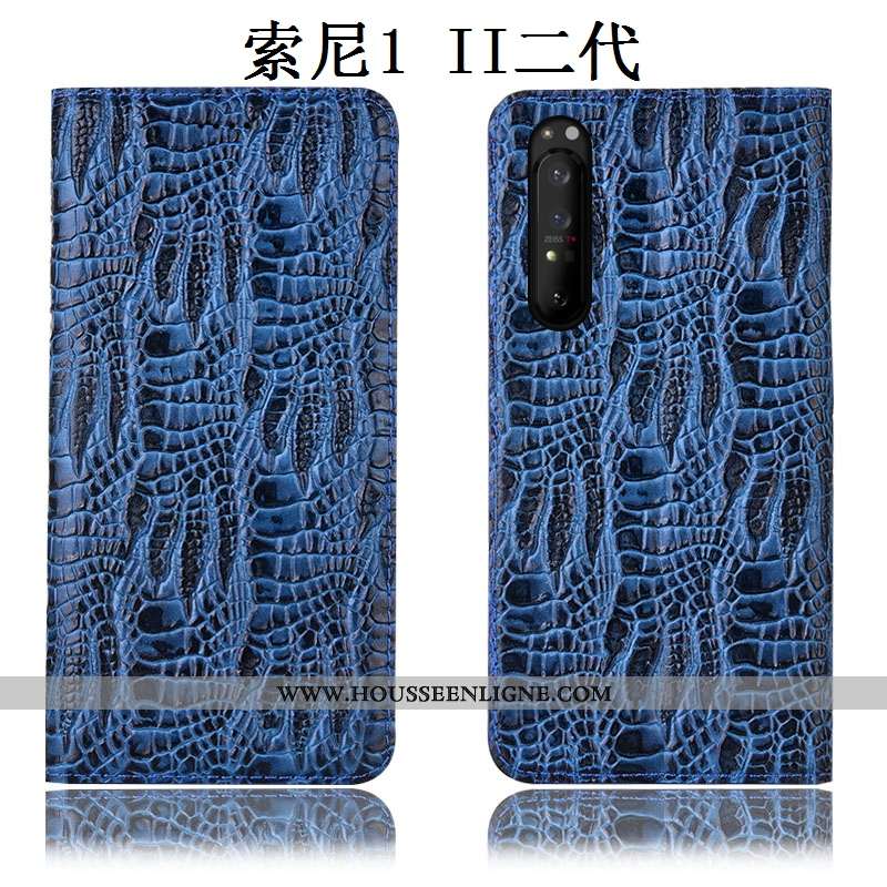 Housse Sony Xperia 1 Ii Protection Cuir Véritable Téléphone Portable Incassable Noir Crocodile