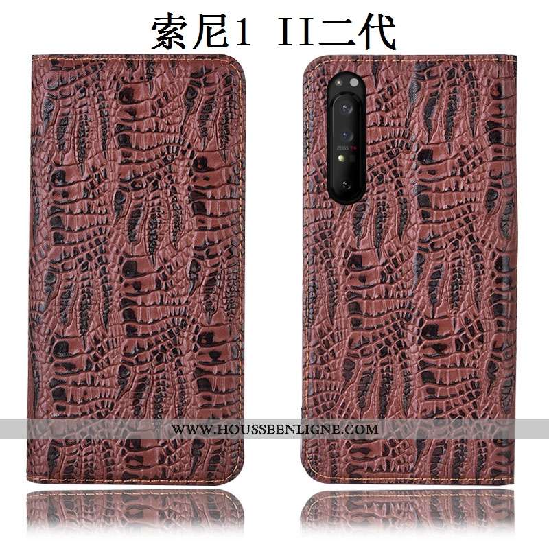 Housse Sony Xperia 1 Ii Protection Cuir Véritable Téléphone Portable Incassable Noir Crocodile