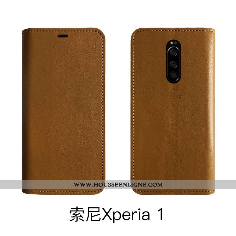 Housse Sony Xperia 1 Protection Cuir Véritable Fluide Doux Étui Business Téléphone Portable Vintage 