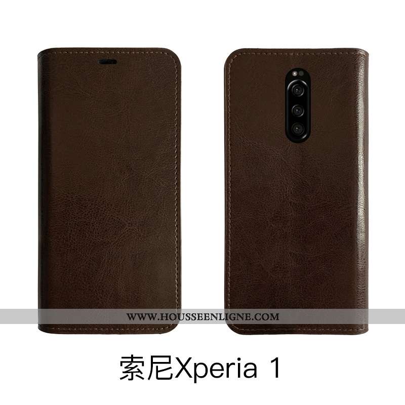 Housse Sony Xperia 1 Protection Cuir Véritable Fluide Doux Étui Business Téléphone Portable Vintage 