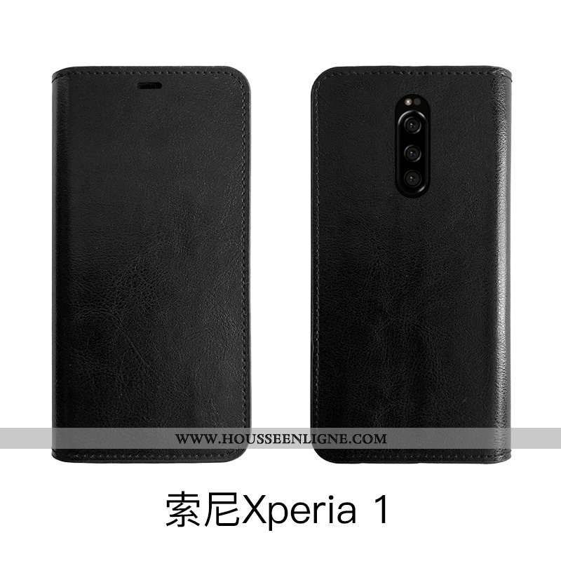 Housse Sony Xperia 1 Protection Cuir Véritable Fluide Doux Étui Business Téléphone Portable Vintage 
