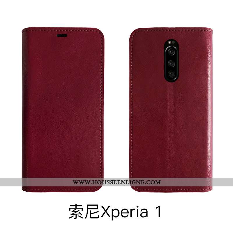 Housse Sony Xperia 1 Protection Cuir Véritable Fluide Doux Étui Business Téléphone Portable Vintage 