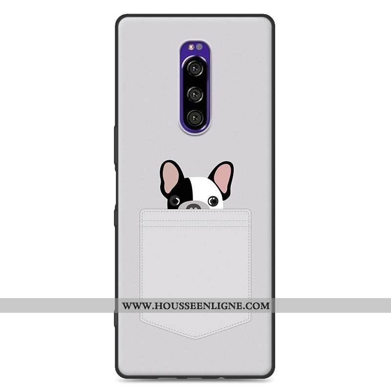 Housse Sony Xperia 1 Tendance Fluide Doux Délavé En Daim Personnalité Gris Protection Dessin Animé