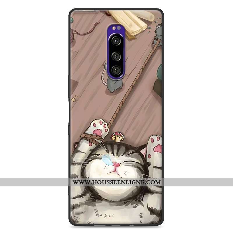 Housse Sony Xperia 1 Tendance Fluide Doux Délavé En Daim Personnalité Gris Protection Dessin Animé