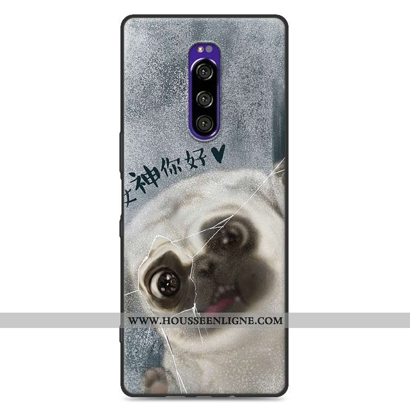 Housse Sony Xperia 1 Tendance Fluide Doux Délavé En Daim Personnalité Gris Protection Dessin Animé