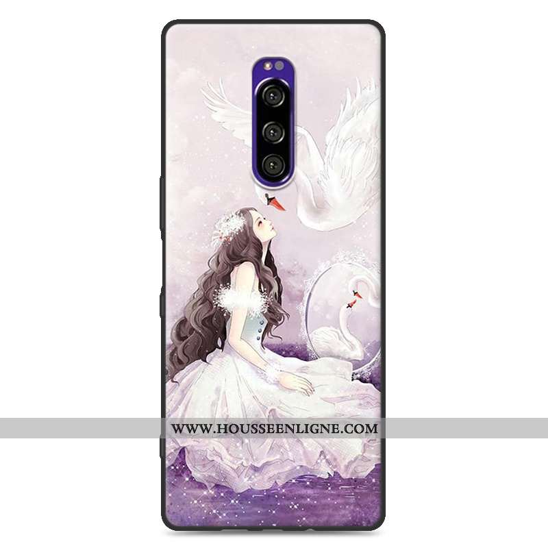 Housse Sony Xperia 1 Tendance Fluide Doux Délavé En Daim Personnalité Gris Protection Dessin Animé
