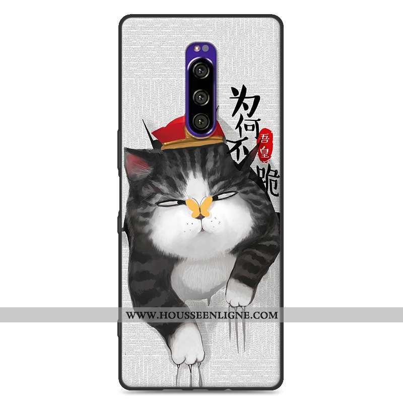 Housse Sony Xperia 1 Tendance Fluide Doux Délavé En Daim Personnalité Gris Protection Dessin Animé