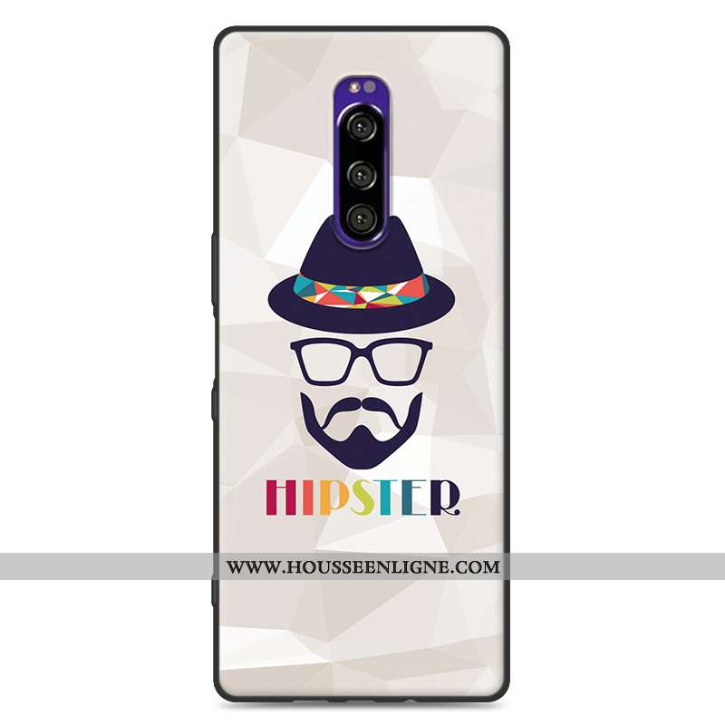 Housse Sony Xperia 1 Tendance Fluide Doux Délavé En Daim Personnalité Gris Protection Dessin Animé