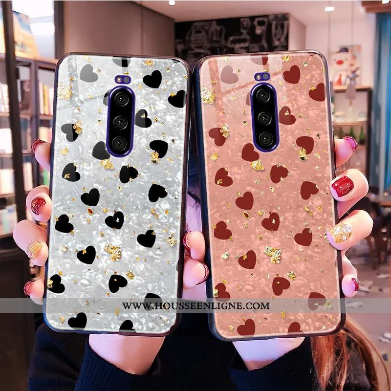 Housse Sony Xperia 1 Verre Rose Net Rouge Téléphone Portable Coque Cœur