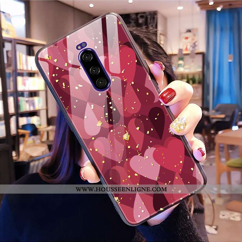 Housse Sony Xperia 1 Verre Rose Net Rouge Téléphone Portable Coque Cœur