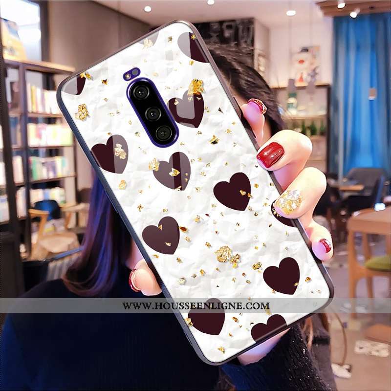 Housse Sony Xperia 1 Verre Rose Net Rouge Téléphone Portable Coque Cœur