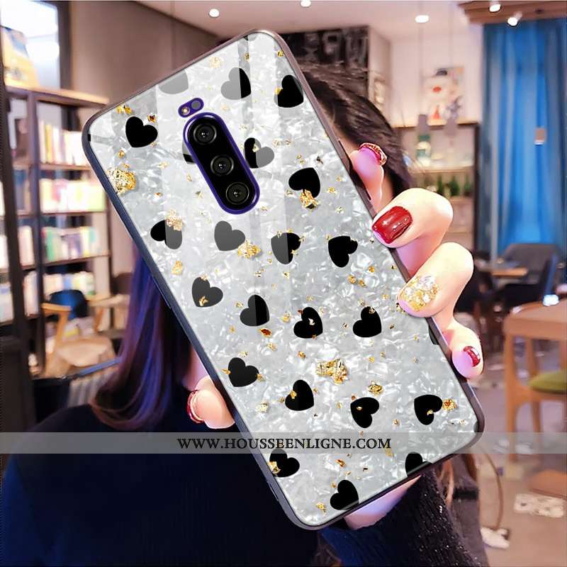 Housse Sony Xperia 1 Verre Rose Net Rouge Téléphone Portable Coque Cœur