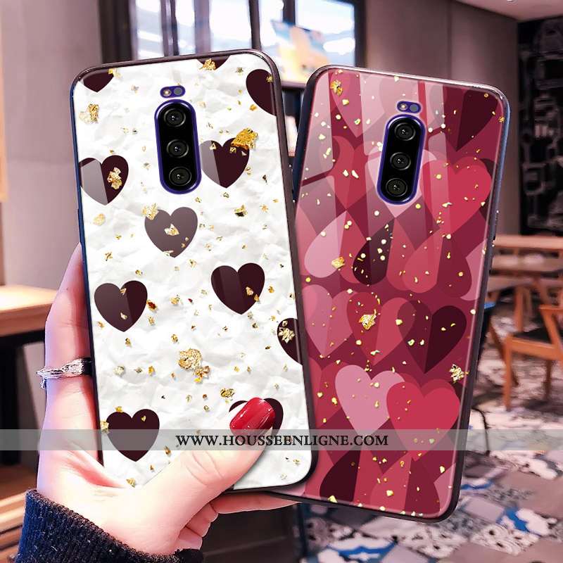 Housse Sony Xperia 1 Verre Rose Net Rouge Téléphone Portable Coque Cœur