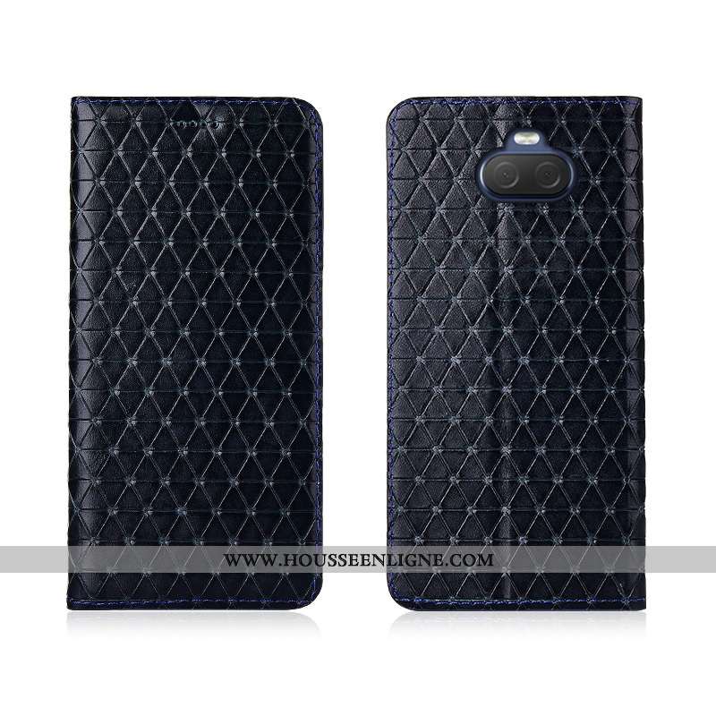 Housse Sony Xperia 10 Cuir Véritable Cuir Plaid Protection Noir Téléphone Portable Silicone