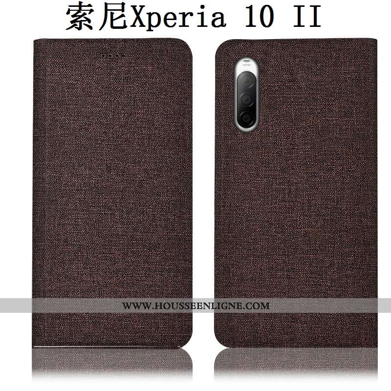 Housse Sony Xperia 10 Ii Cuir Protection Bleu Étui Lin Téléphone Portable