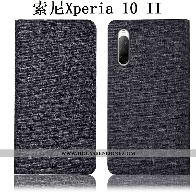Housse Sony Xperia 10 Ii Cuir Protection Bleu Étui Lin Téléphone Portable